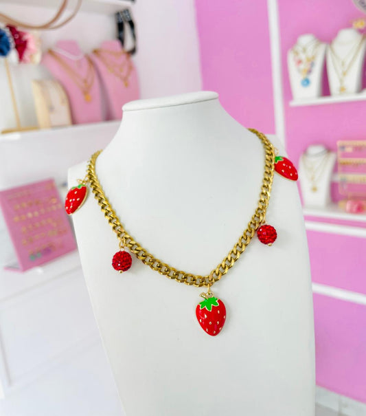 Collar Charms Fresa Acero Inoxidable