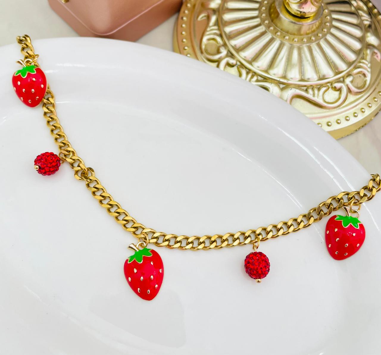 Collar Charms Fresa Acero Inoxidable